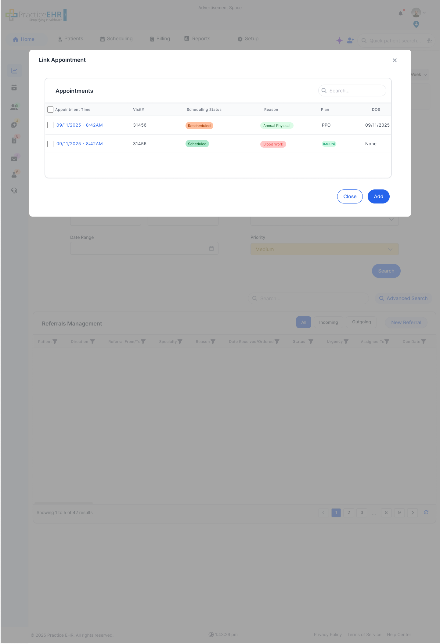 Link Appointments view in the appointments grid within New Prior Auth Details/Actions
